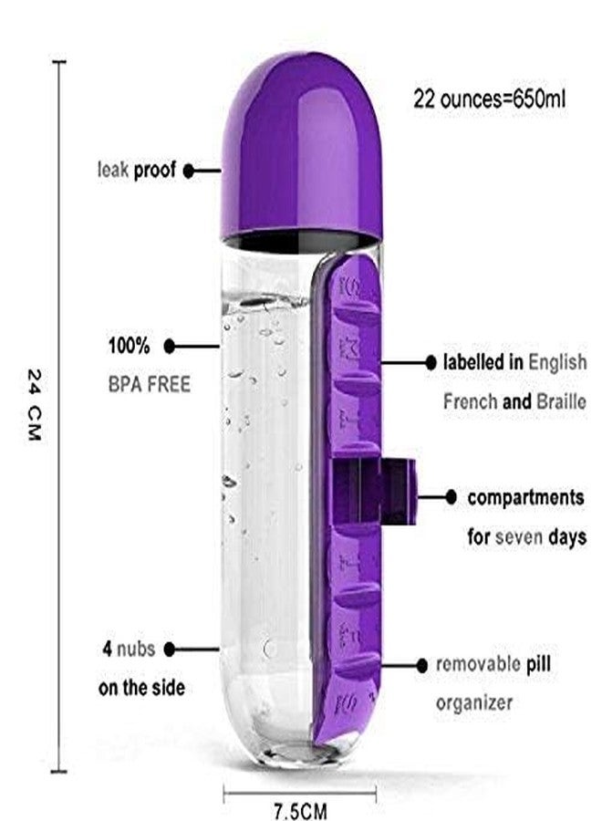 DS ENTERPRISE 2 in 1 Pill Bottle With Water Bottle-750ml, Medicine Organizer Box, Travelling kit, Protein & Vitamin Pills Storage, Summer Special Water Bottle 7 Daily Compartments Weekly Medication Case (A+) - Image 5
